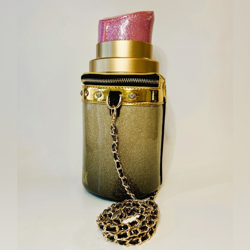 Gold and Pink Fantasy Lipstick Shoulder Bag - Picture 3 of 7